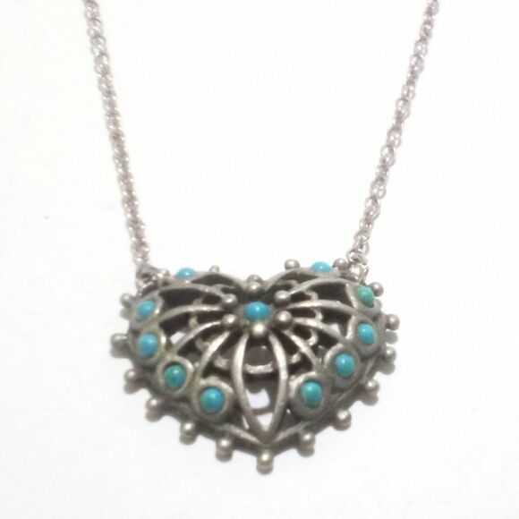 Sarah Coventry Vintage Queen Of Hearts Silver Tone Faux Turquoise Necklace 1976 - Picture 4 of 10
